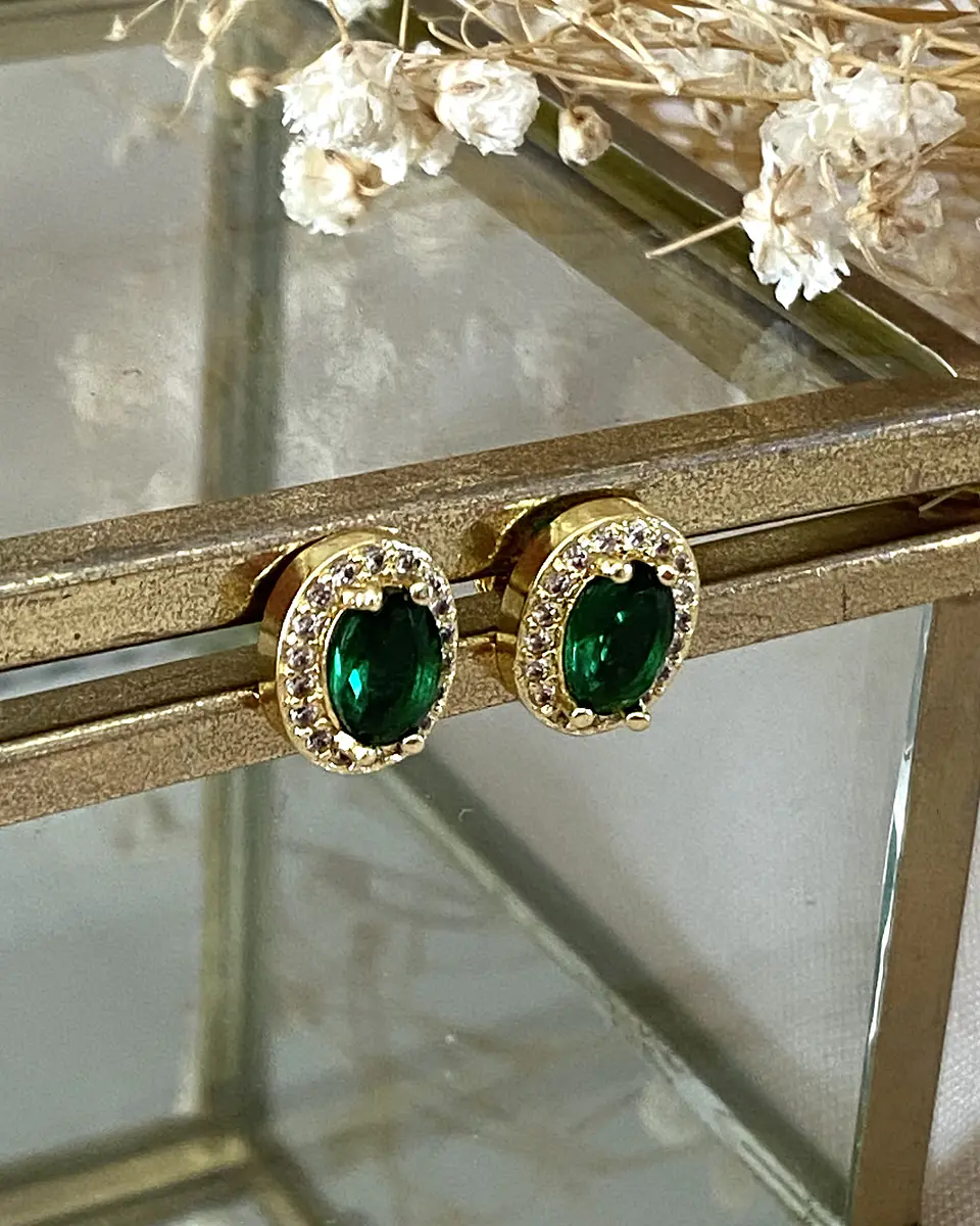 Aros Cristal Checo Verde facetados gold 2
