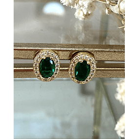 Aros Cristal Checo Verde facetados gold