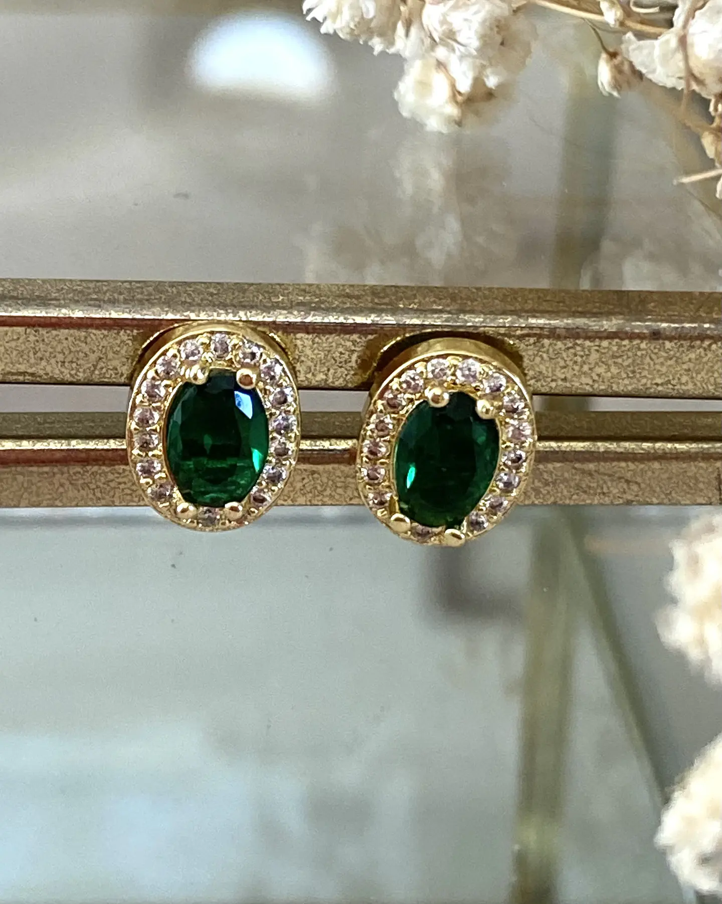 Aros Cristal Checo Verde facetados gold 1