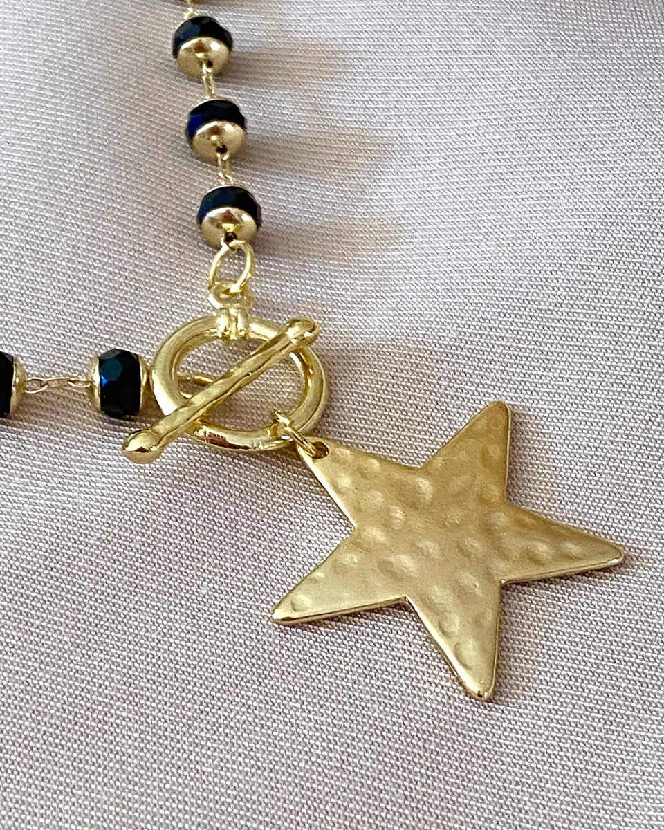 Collar Estrella eslabones cristal black facetados gold  3