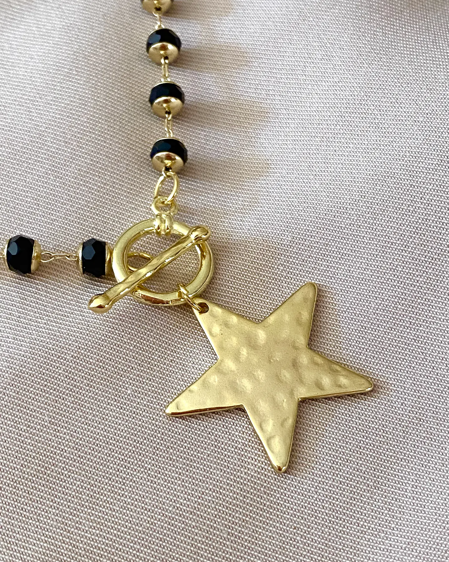 Collar Estrella eslabones cristal black facetados gold  5