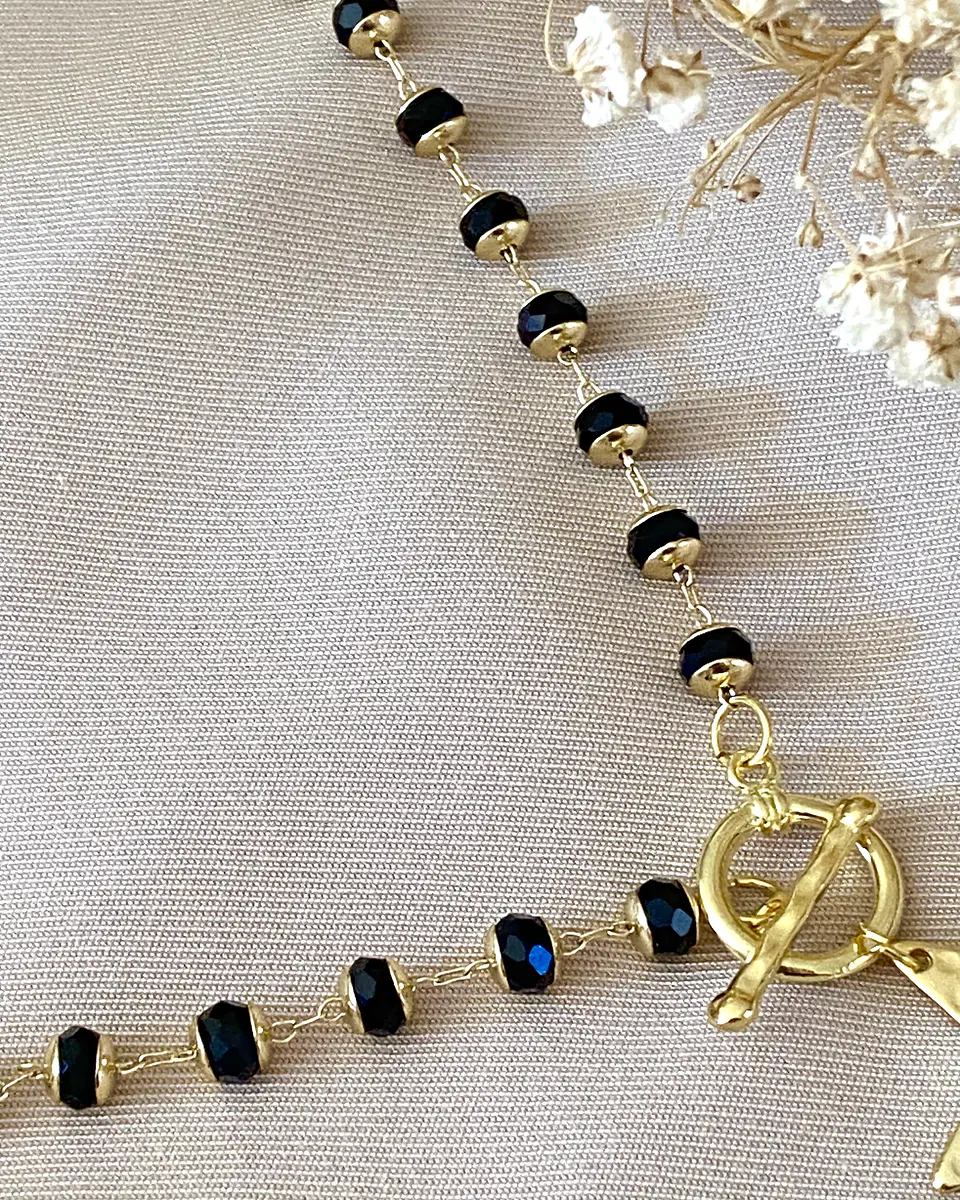 Collar Estrella eslabones cristal black facetados gold  6