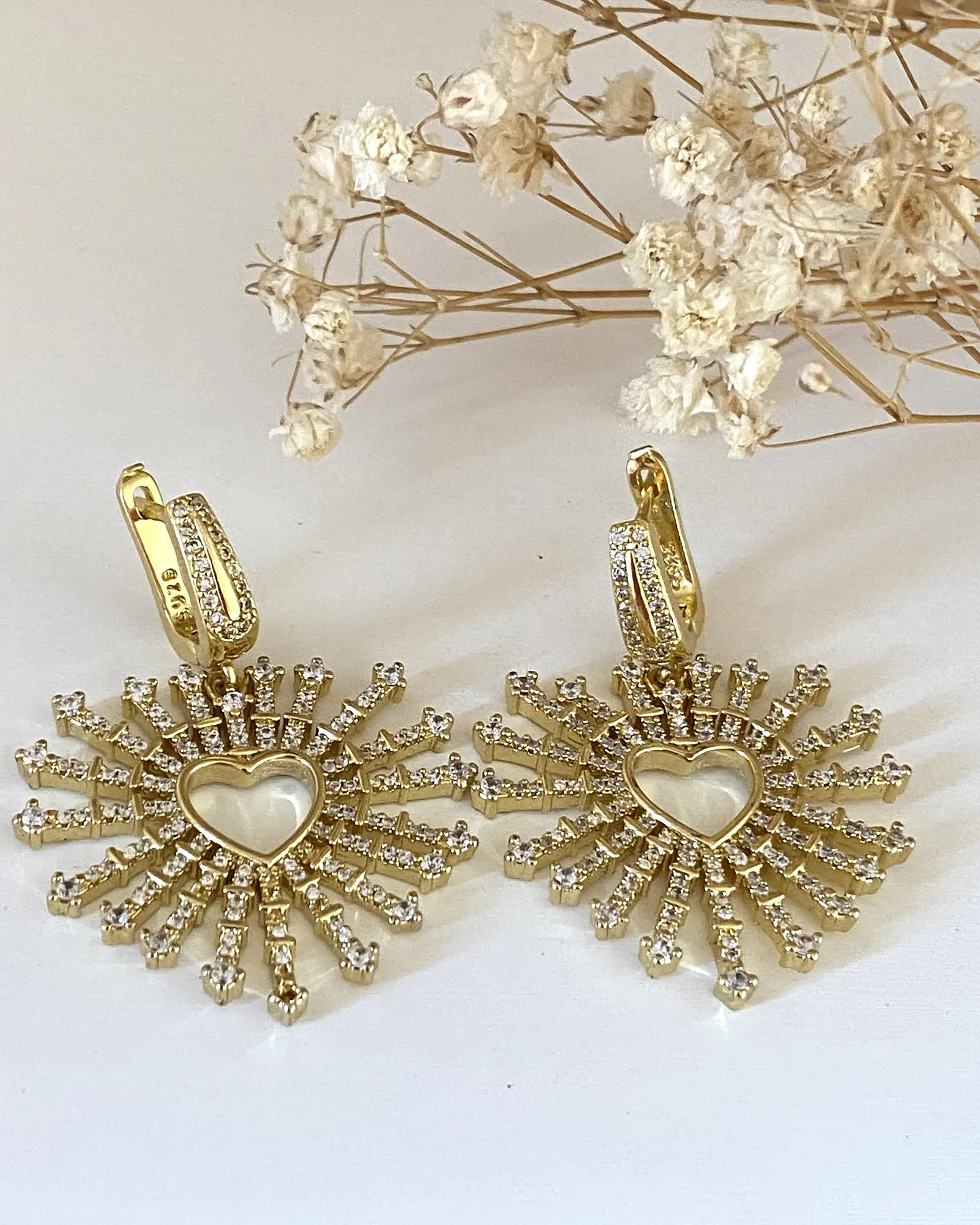Aros Corazón Rayos Circones Gold  1
