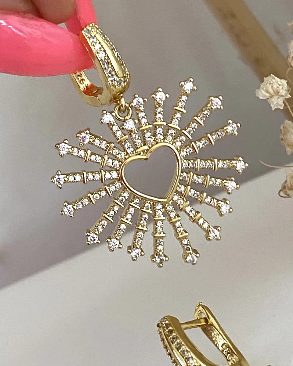 Aros Corazón Rayos Circones Gold  2