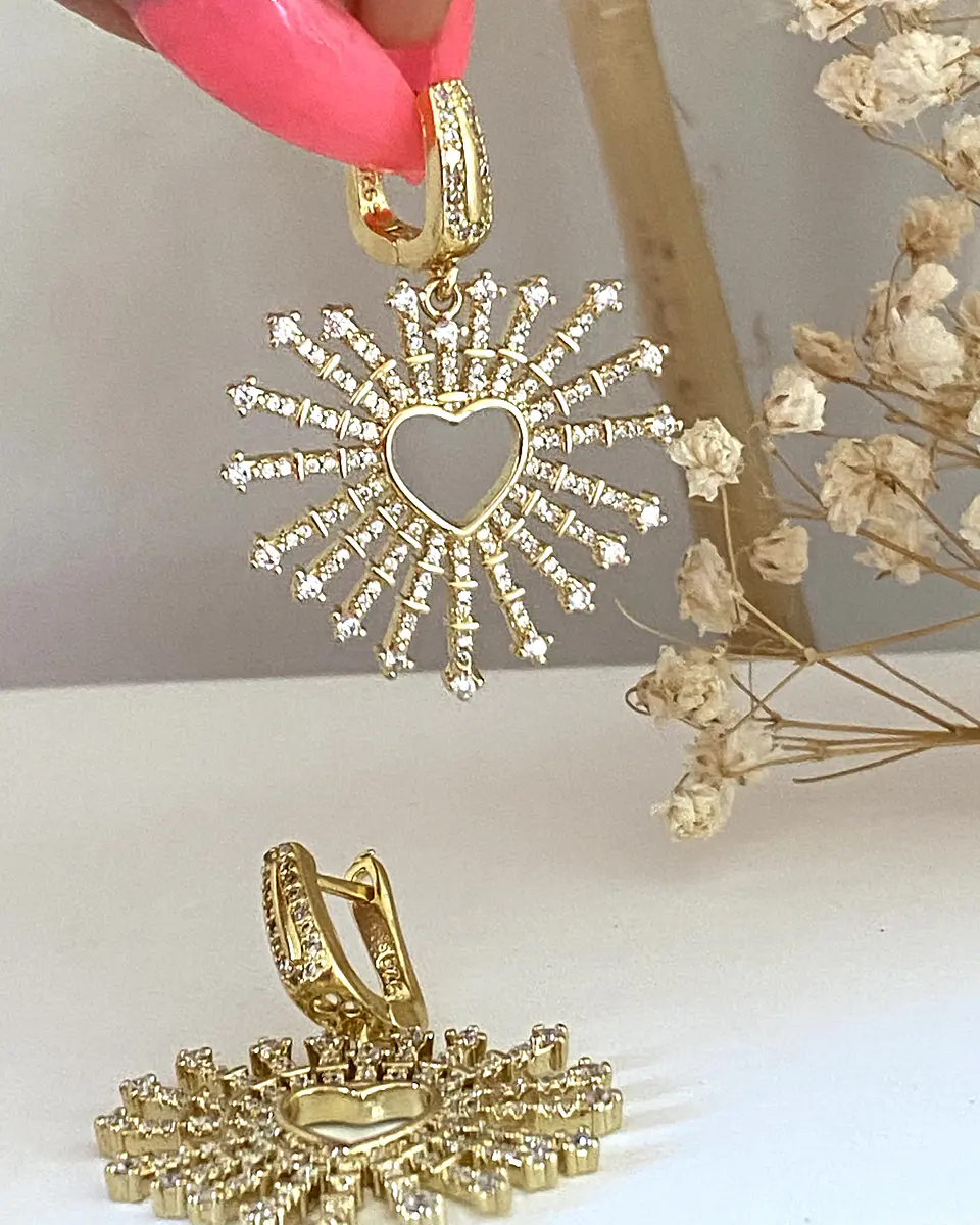 Aros Corazón Rayos Circones Gold  3