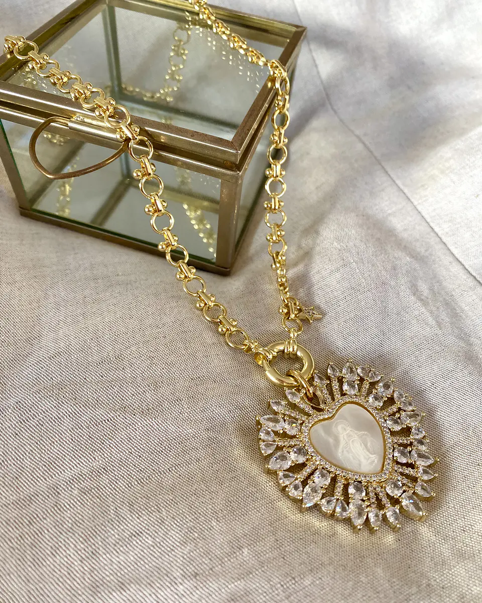 Collar maxi Corazón Virgen Nácar cristales gold  12