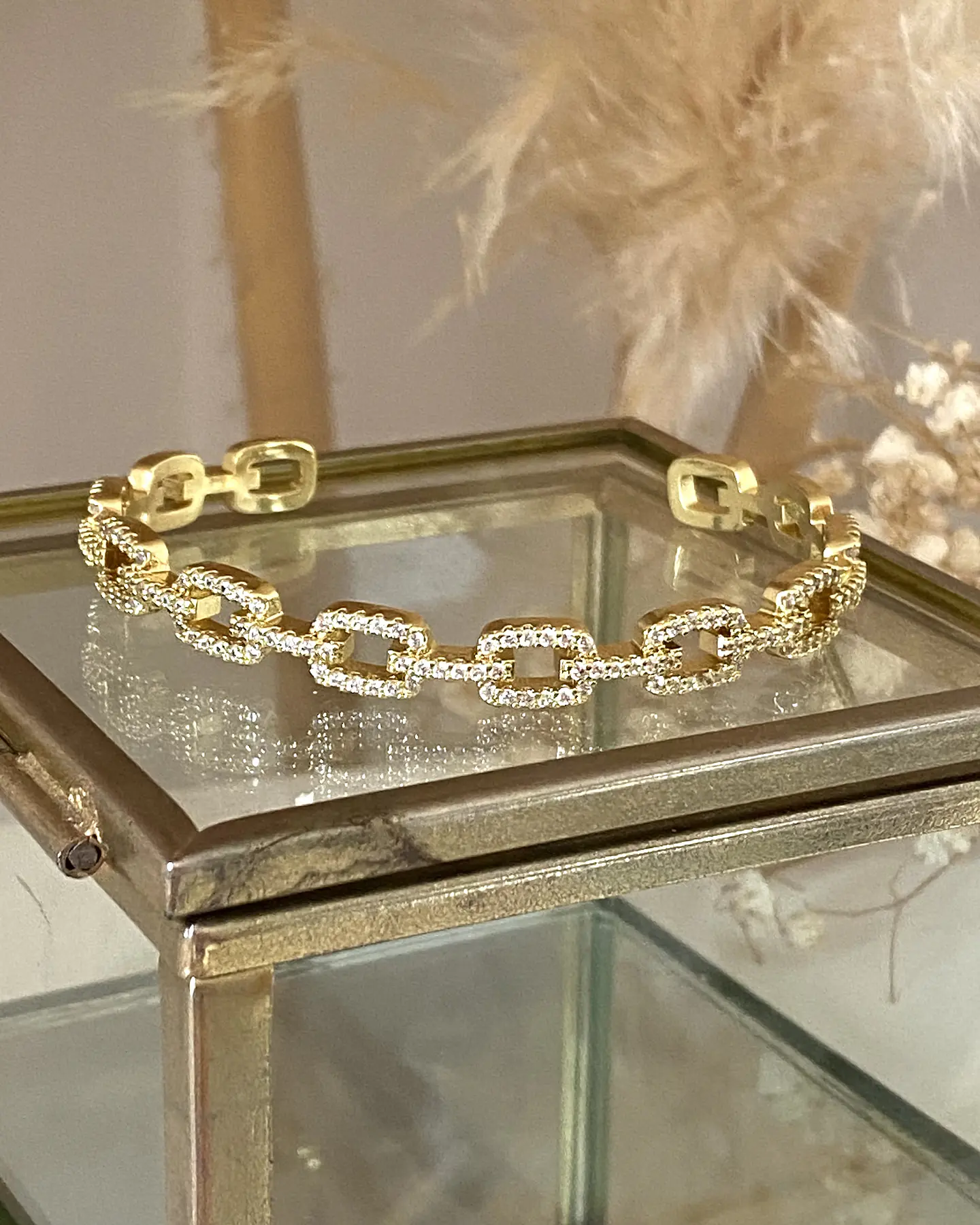 Brazalete Eslabones Rígidos con circones Gold 1