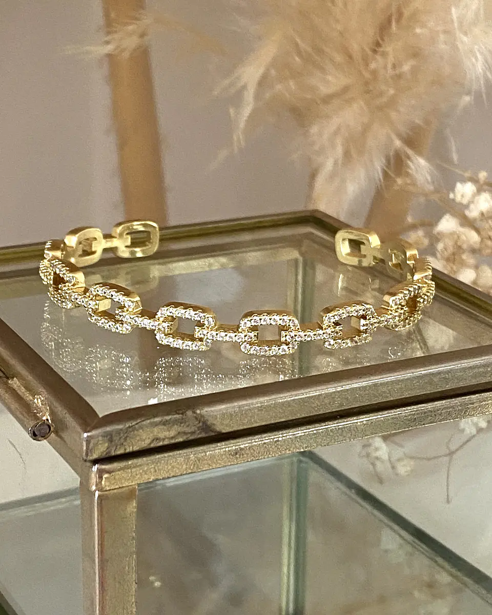 Brazalete Eslabones Rígidos con circones Gold 1