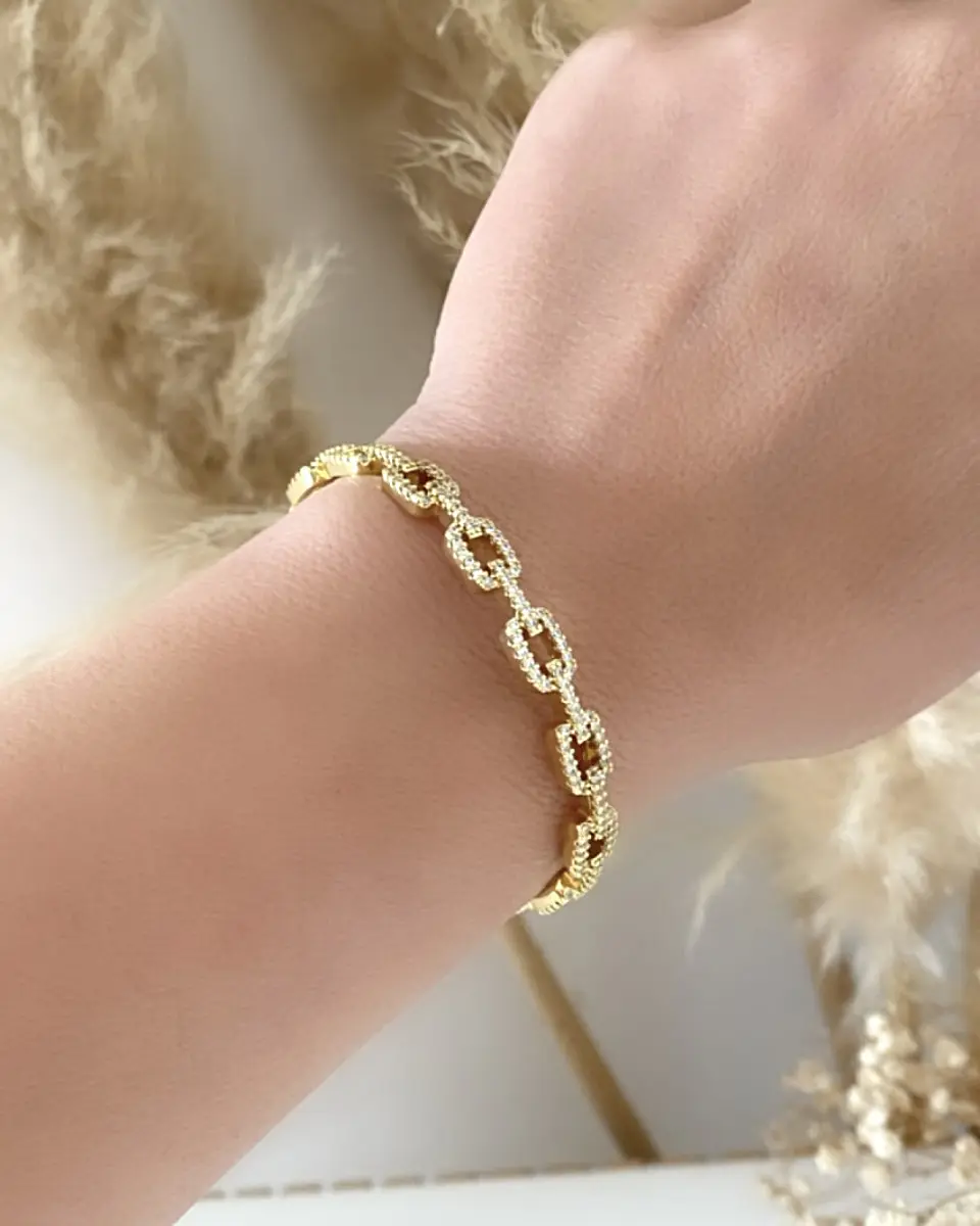 Brazalete Eslabones Rígidos con circones Gold 3