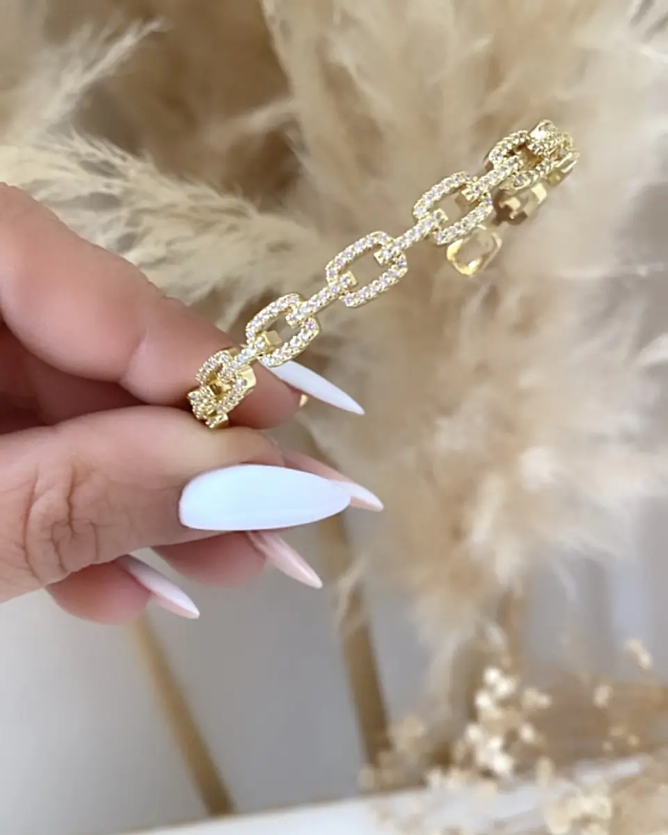 Brazalete Eslabones Rígidos con circones Gold 5