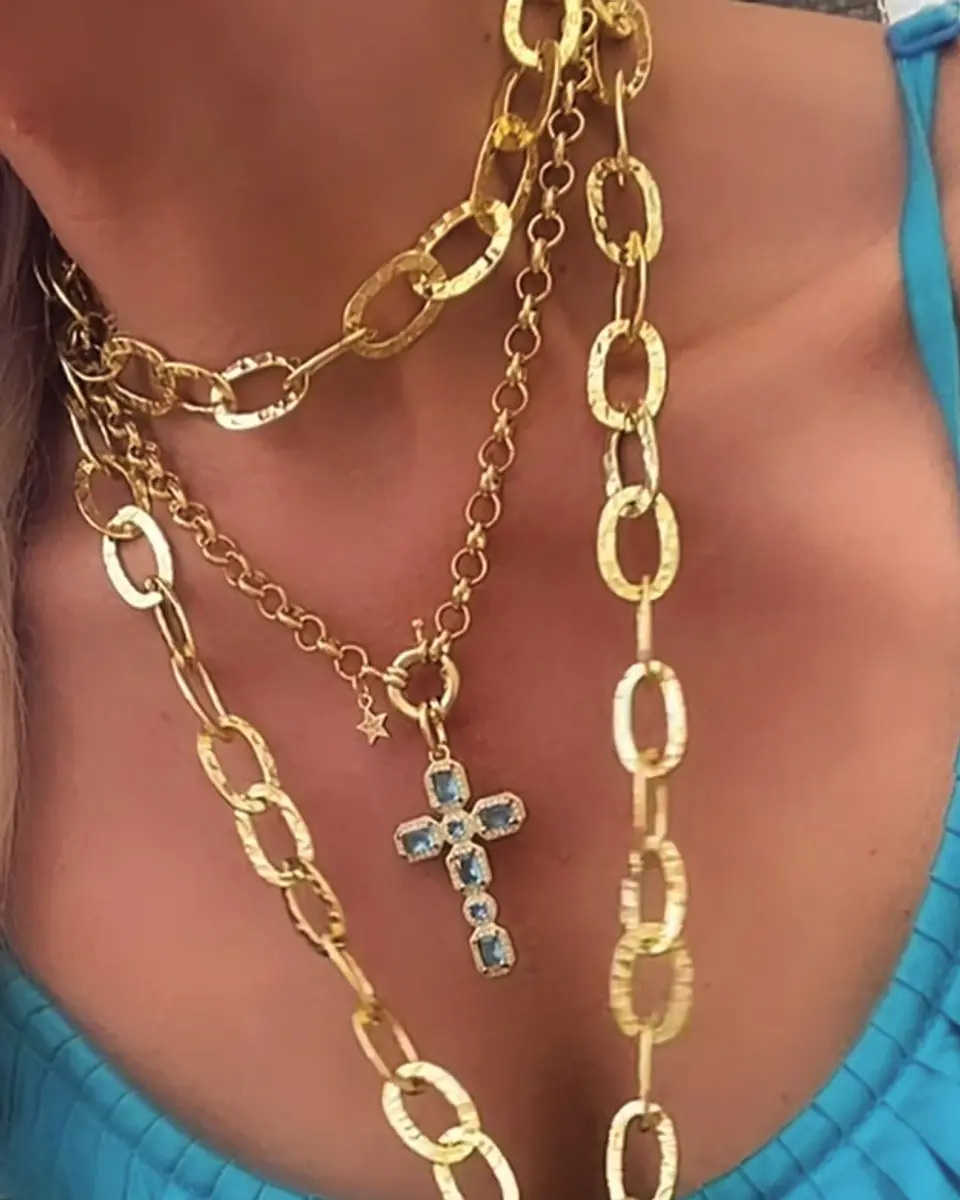 Collar Cruz calipso eslabones rolo punto luz gold 5