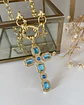 Collar Cruz calipso eslabones rolo punto luz gold - Miniatura 2
