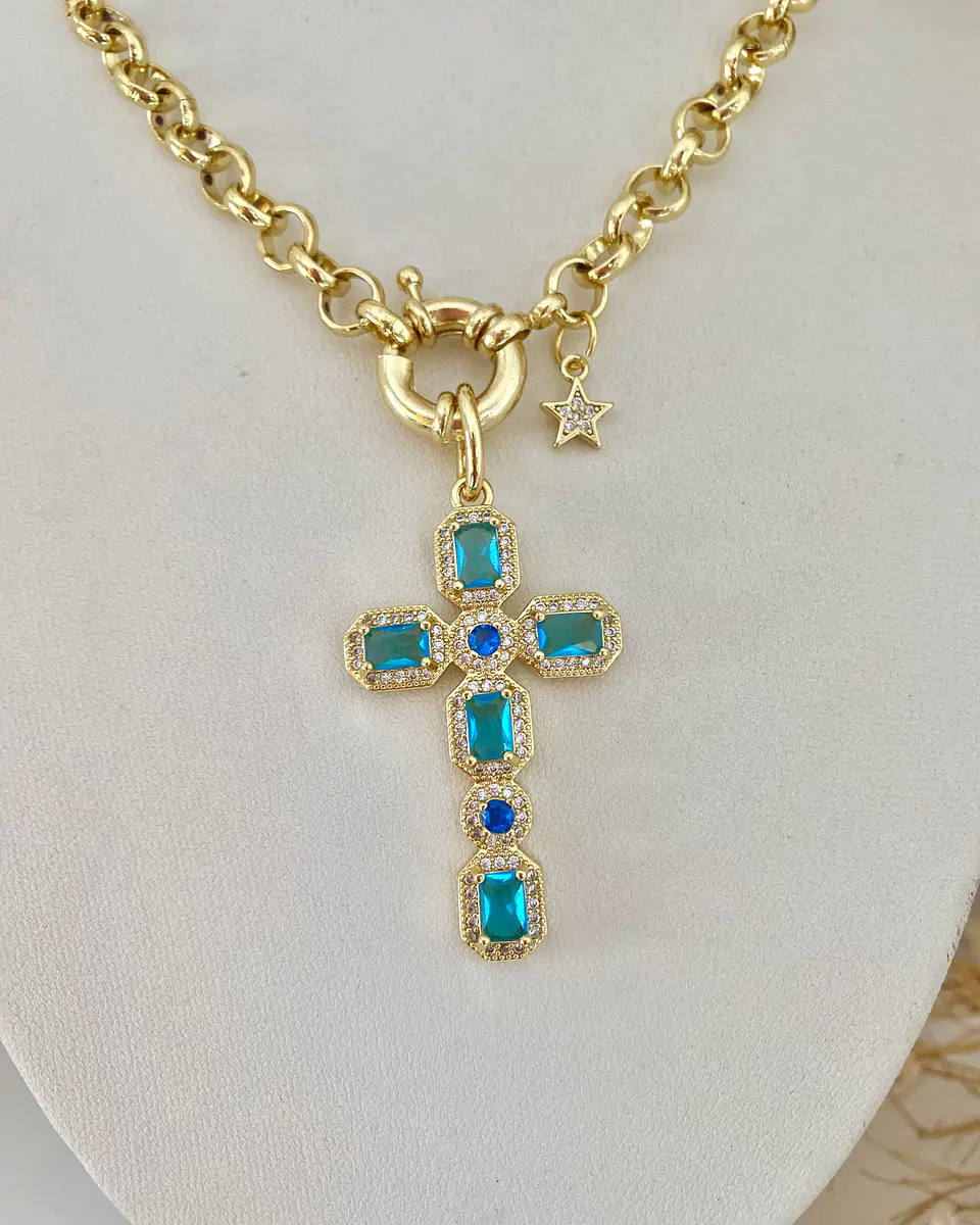Collar Cruz calipso eslabones rolo punto luz gold 7