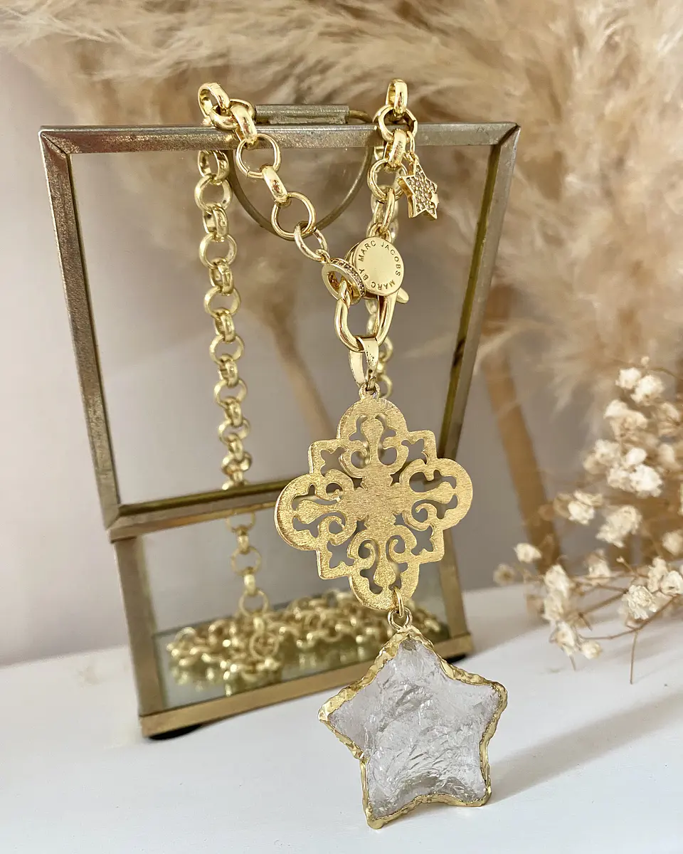 Collar XL Estrella Cuarzo Mandala Gold 1