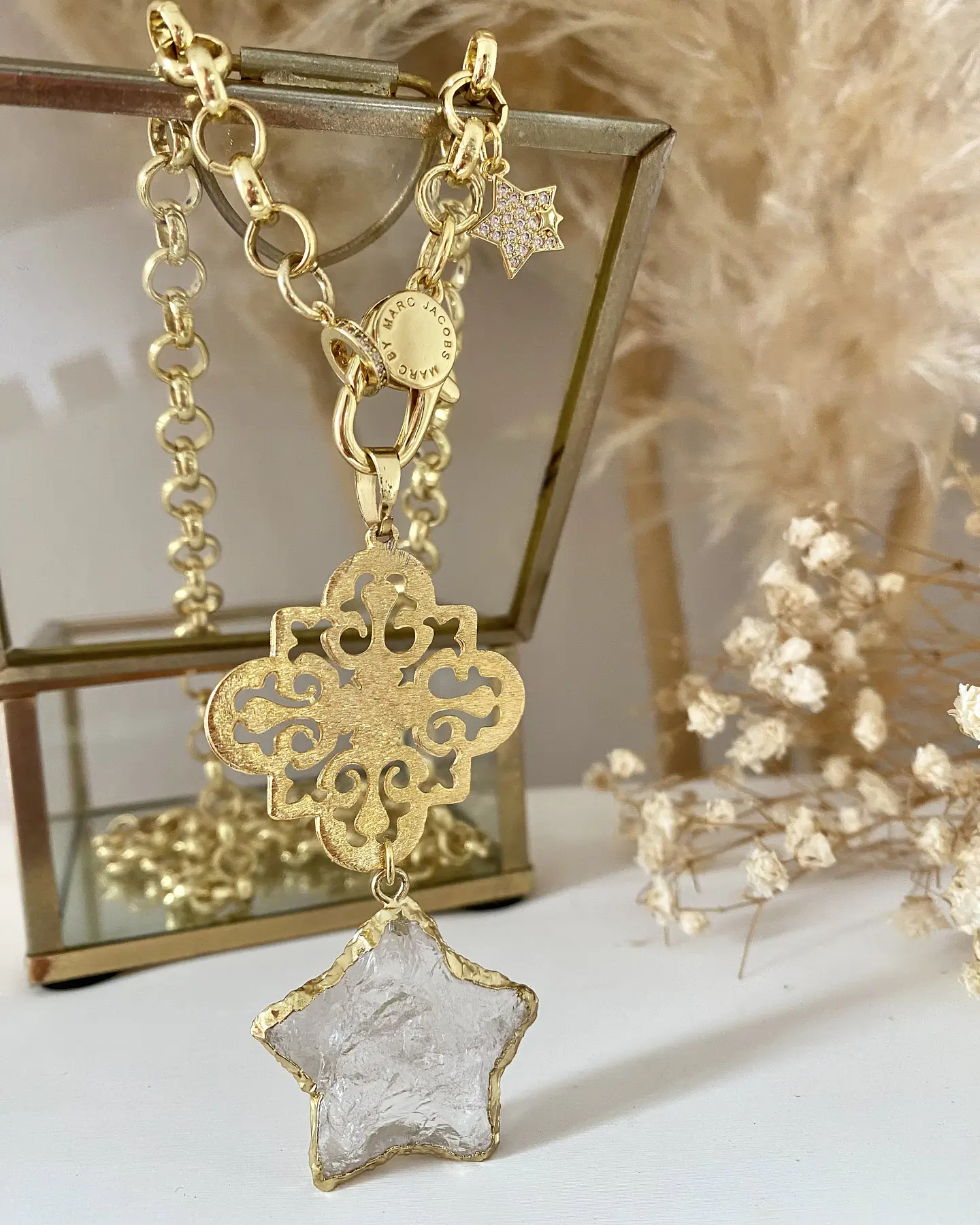 Collar XL Estrella Cuarzo Mandala Gold 6