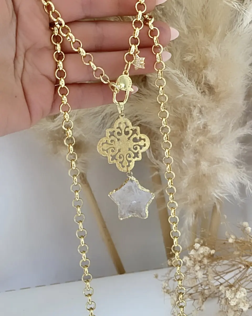 Collar XL Estrella Cuarzo Mandala Gold 4