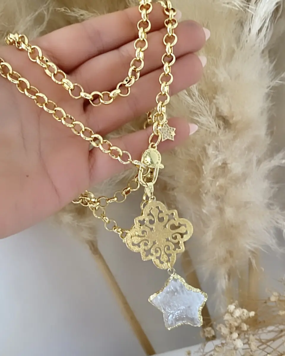 Collar XL Estrella Cuarzo Mandala Gold 5