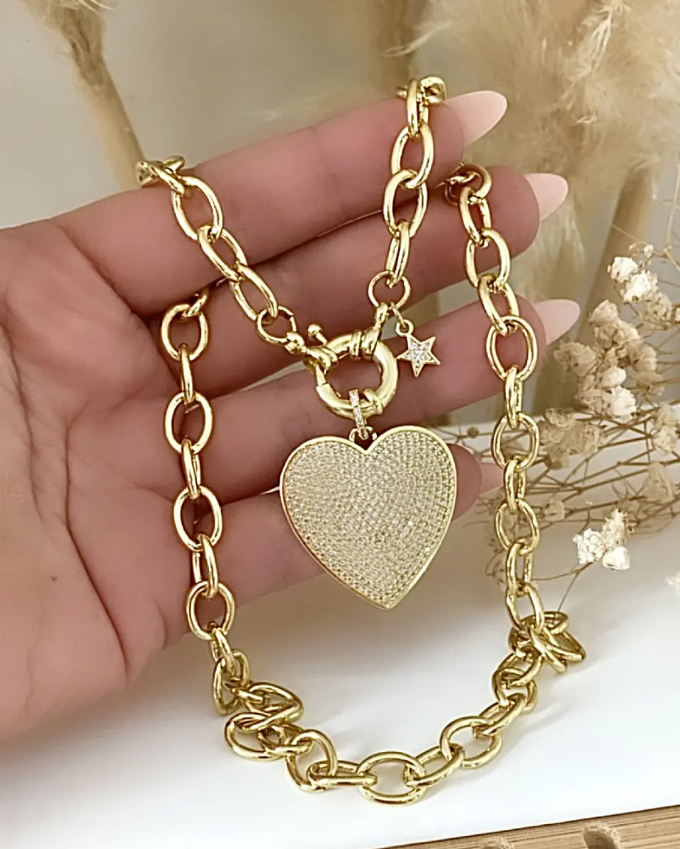 Collar Corazón Circones punto de luz Gold   1