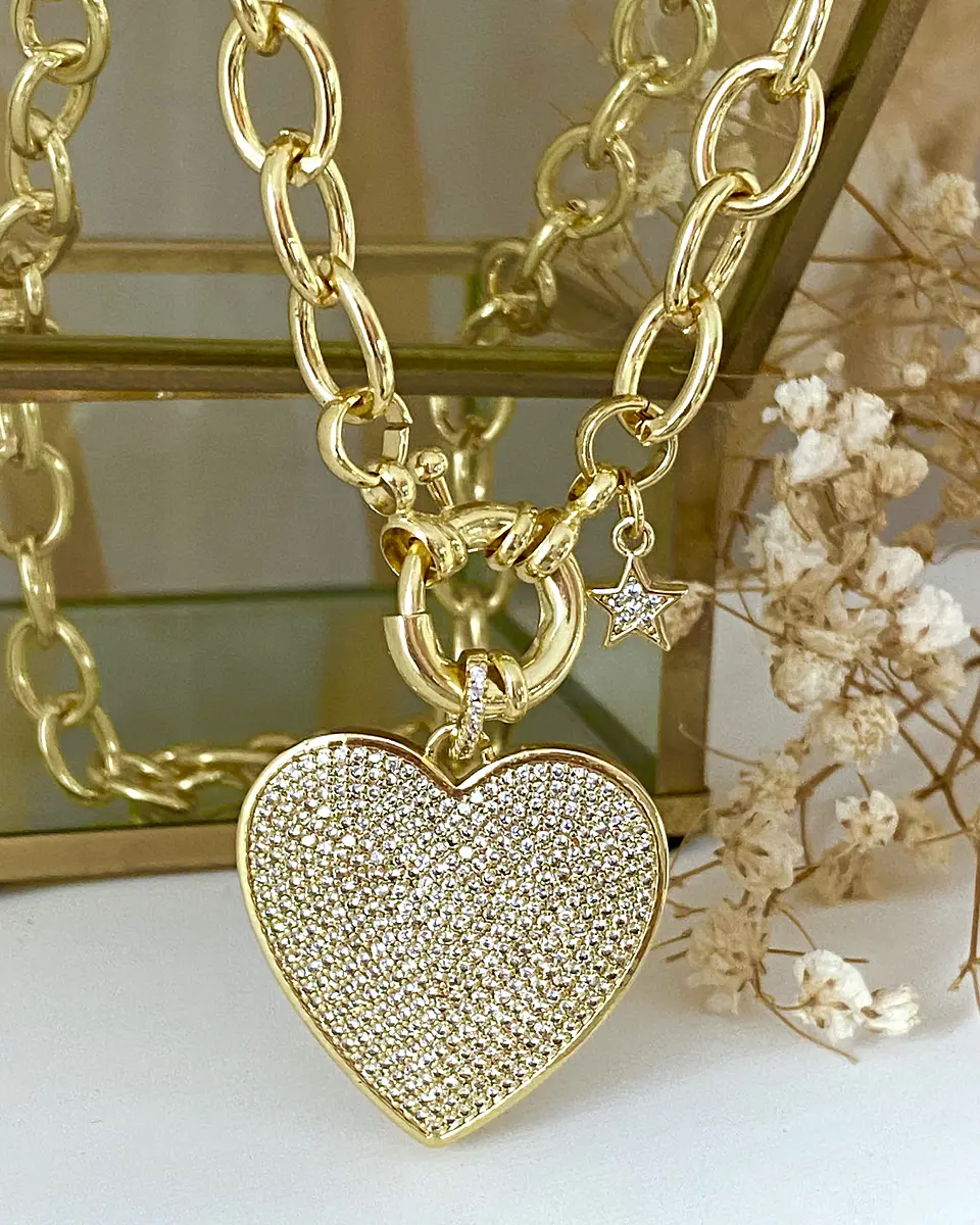 Collar Corazón Circones punto de luz Gold   2