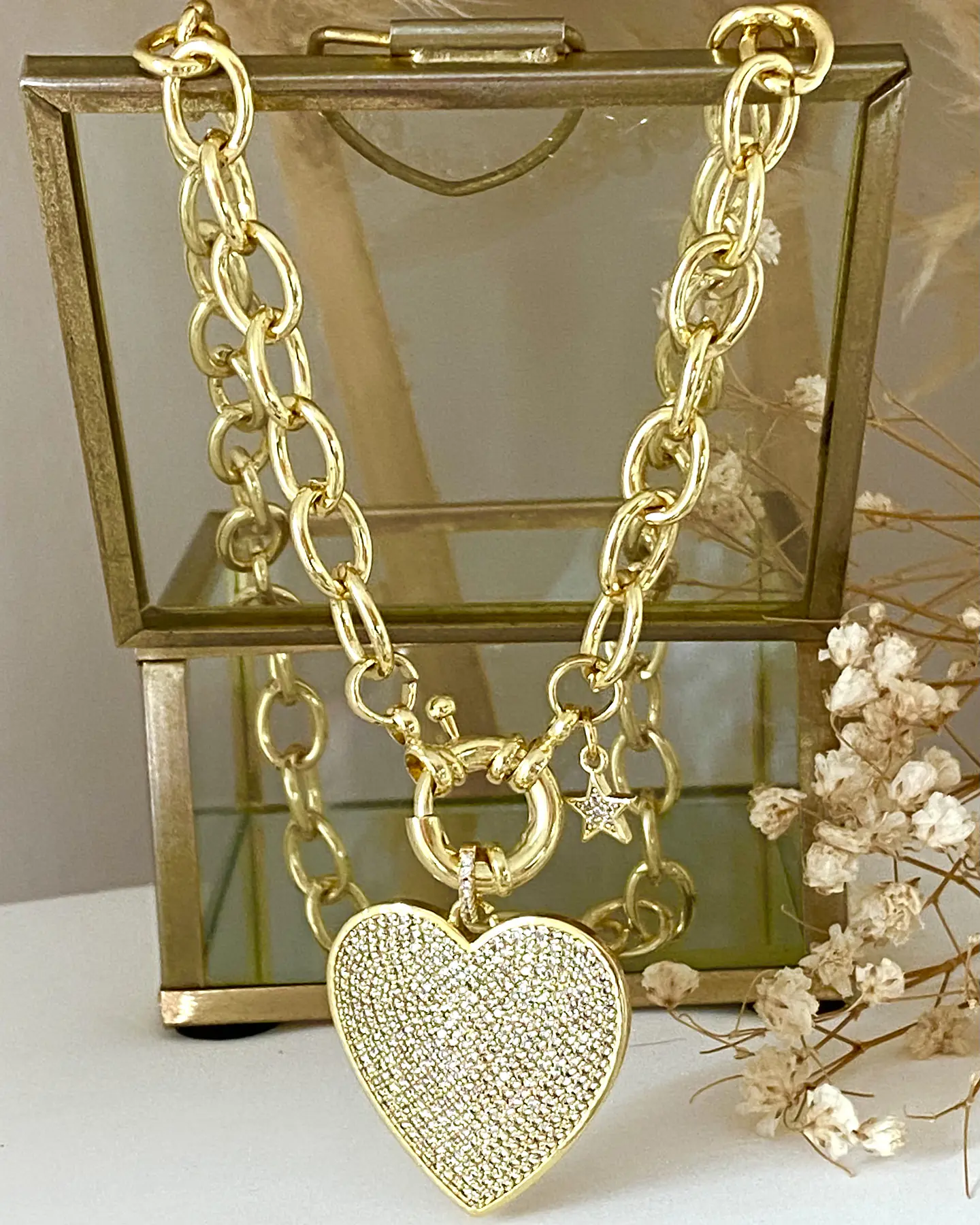 Collar Corazón Circones punto de luz Gold   4