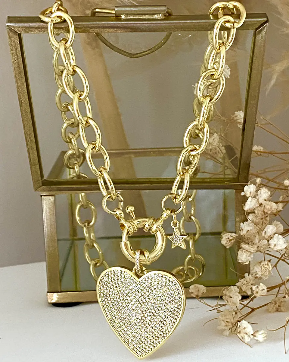 Collar Corazón Circones punto de luz Gold   4