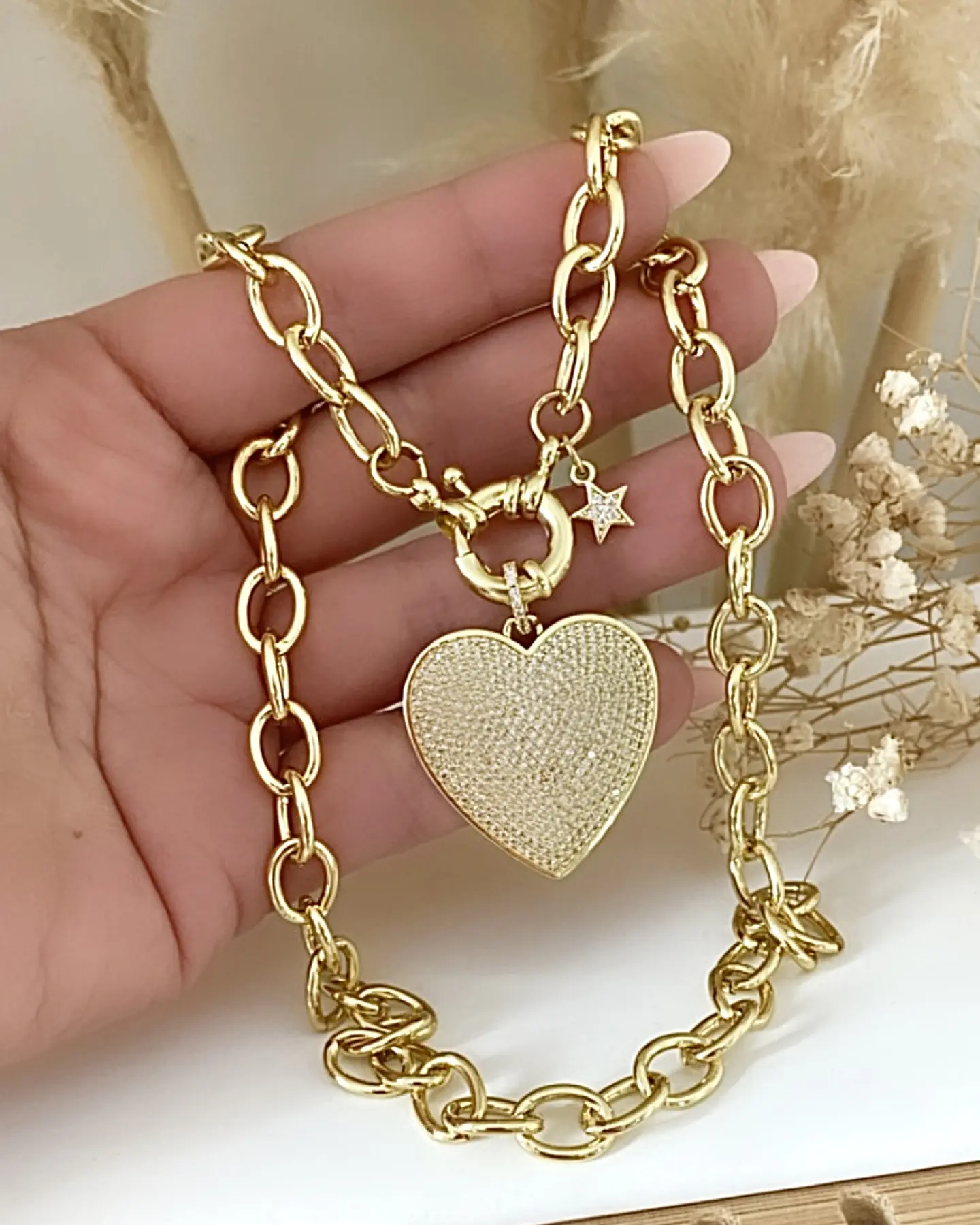 Collar Corazón Circones punto de luz Gold   6