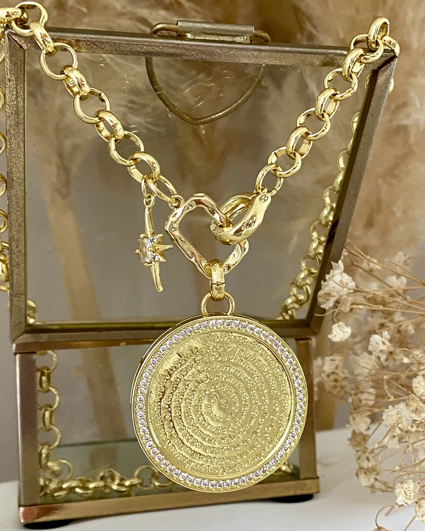 Collar Medallón Padre Nuestro Circones eslabones rolo gold 1