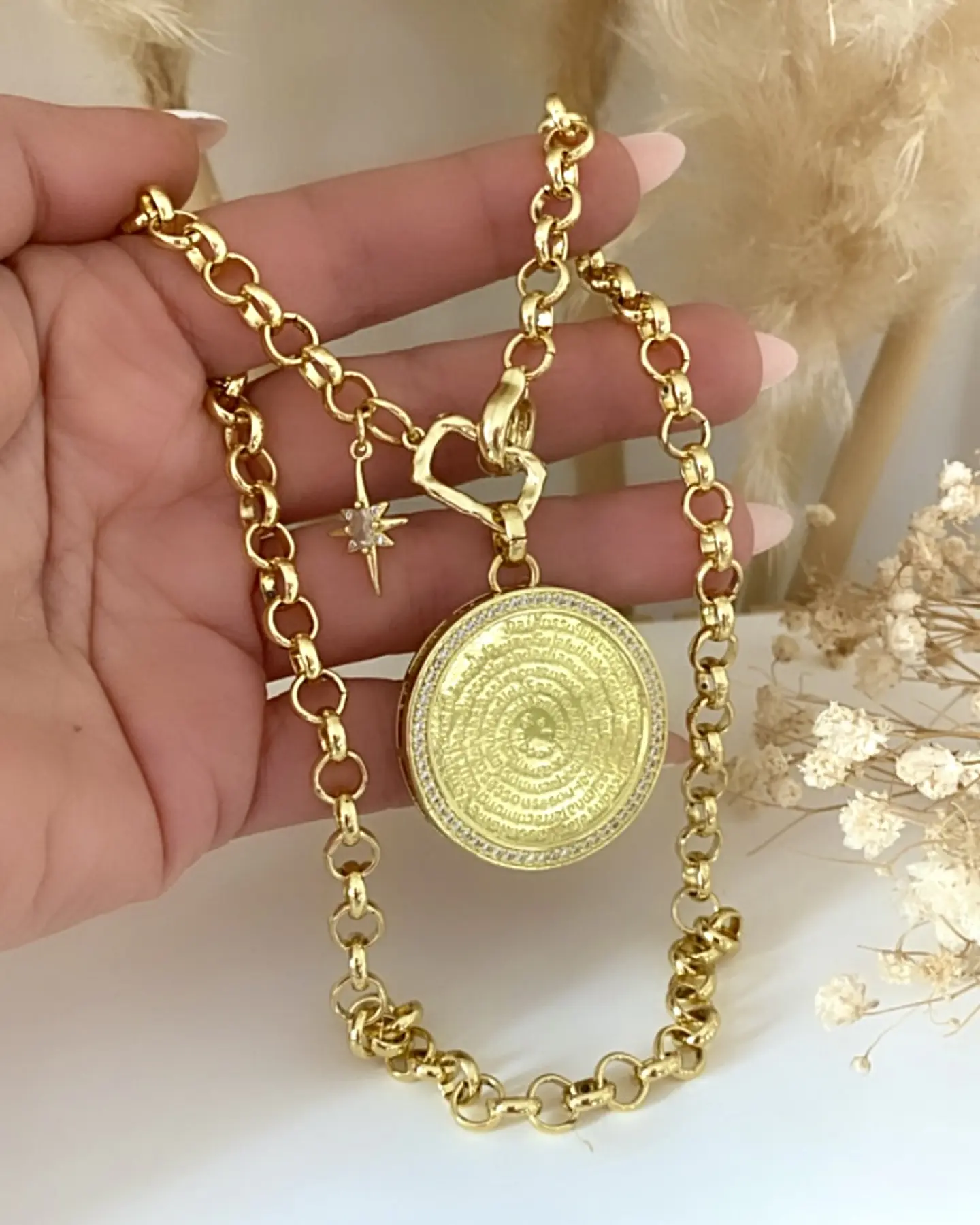 Collar Medallón Padre Nuestro Circones eslabones rolo gold 4