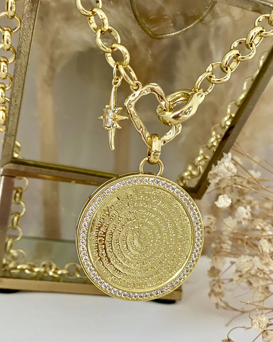 Collar Medallón Padre Nuestro Circones eslabones rolo gold 5