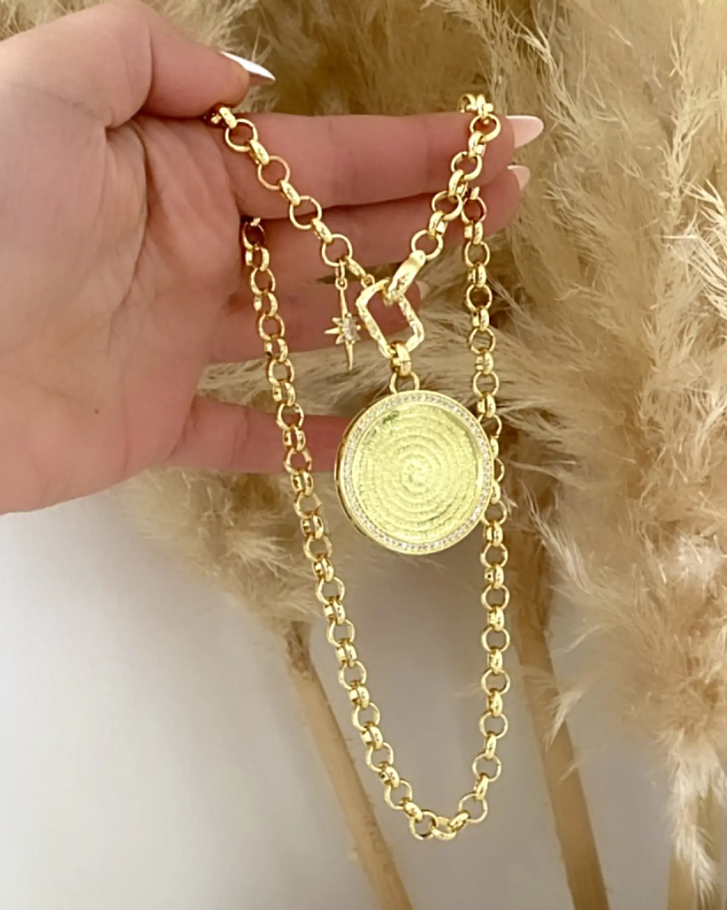 Collar Medallón Padre Nuestro Circones eslabones rolo gold 6