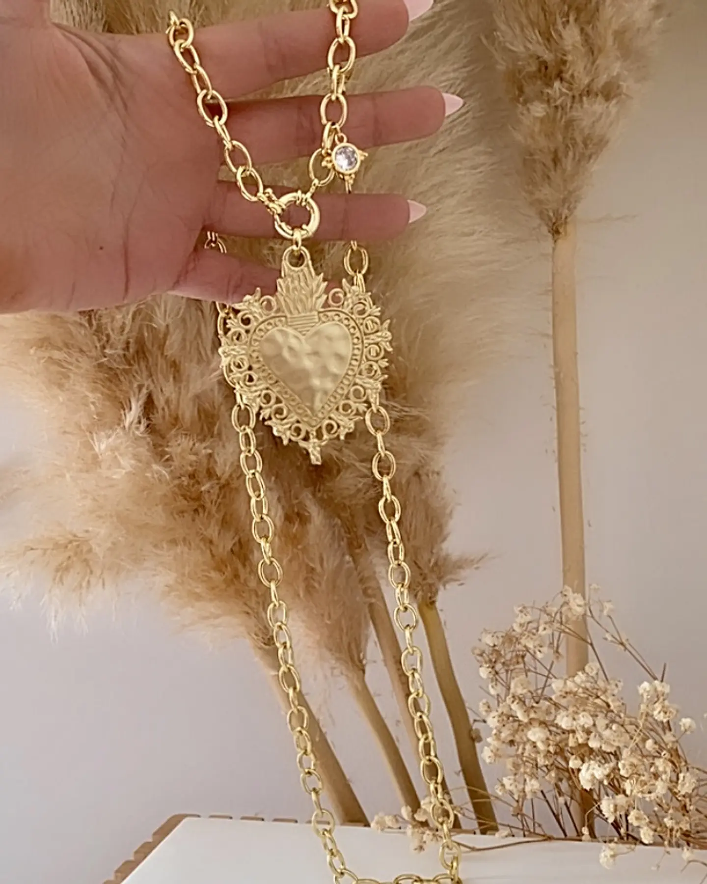 Collar XL Maxi Corazon Barroco Punto luz Gold 7