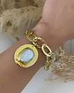Pulsera Maxi Medallón Nácar Eslabones Martillados - Miniatura 3