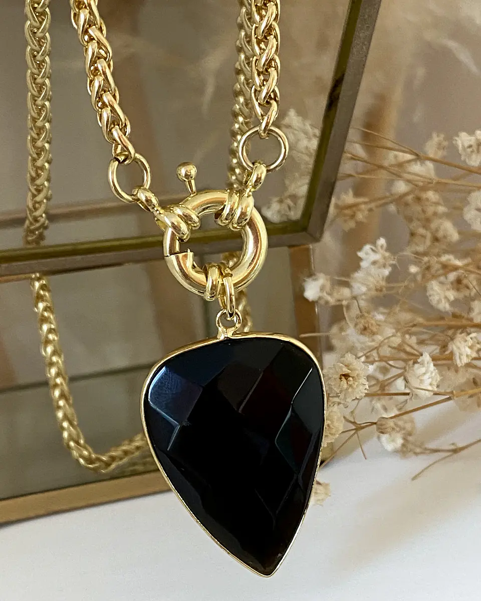 Collar Gota Onyx facetado gold 1
