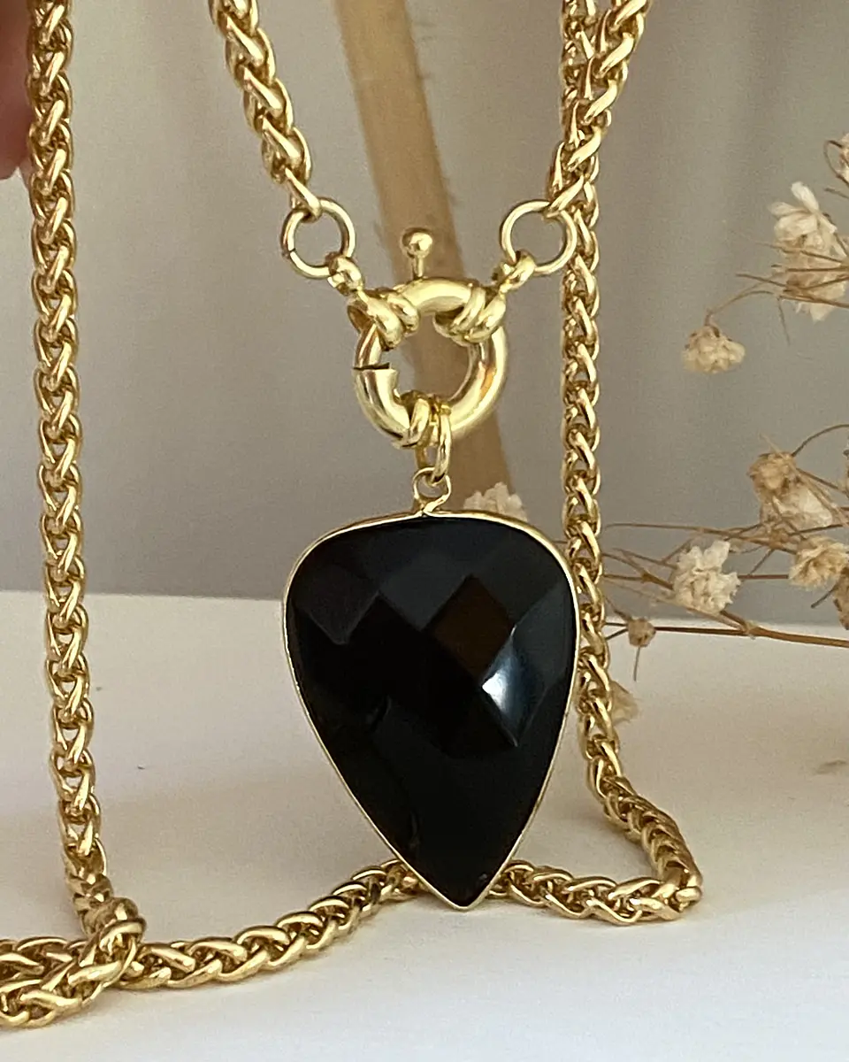 Collar Gota Onyx facetado gold 3