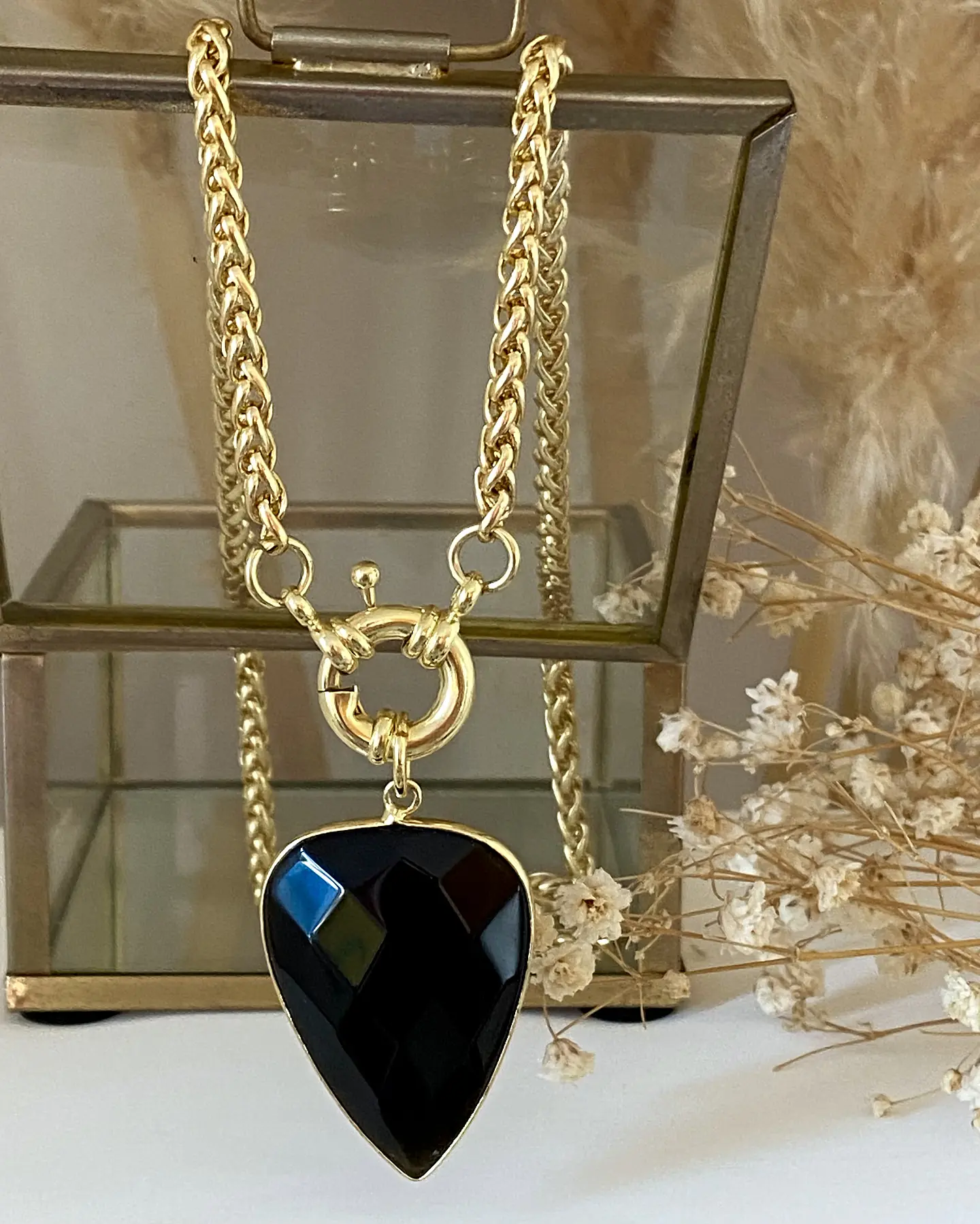 Collar Gota Onyx facetado gold 5