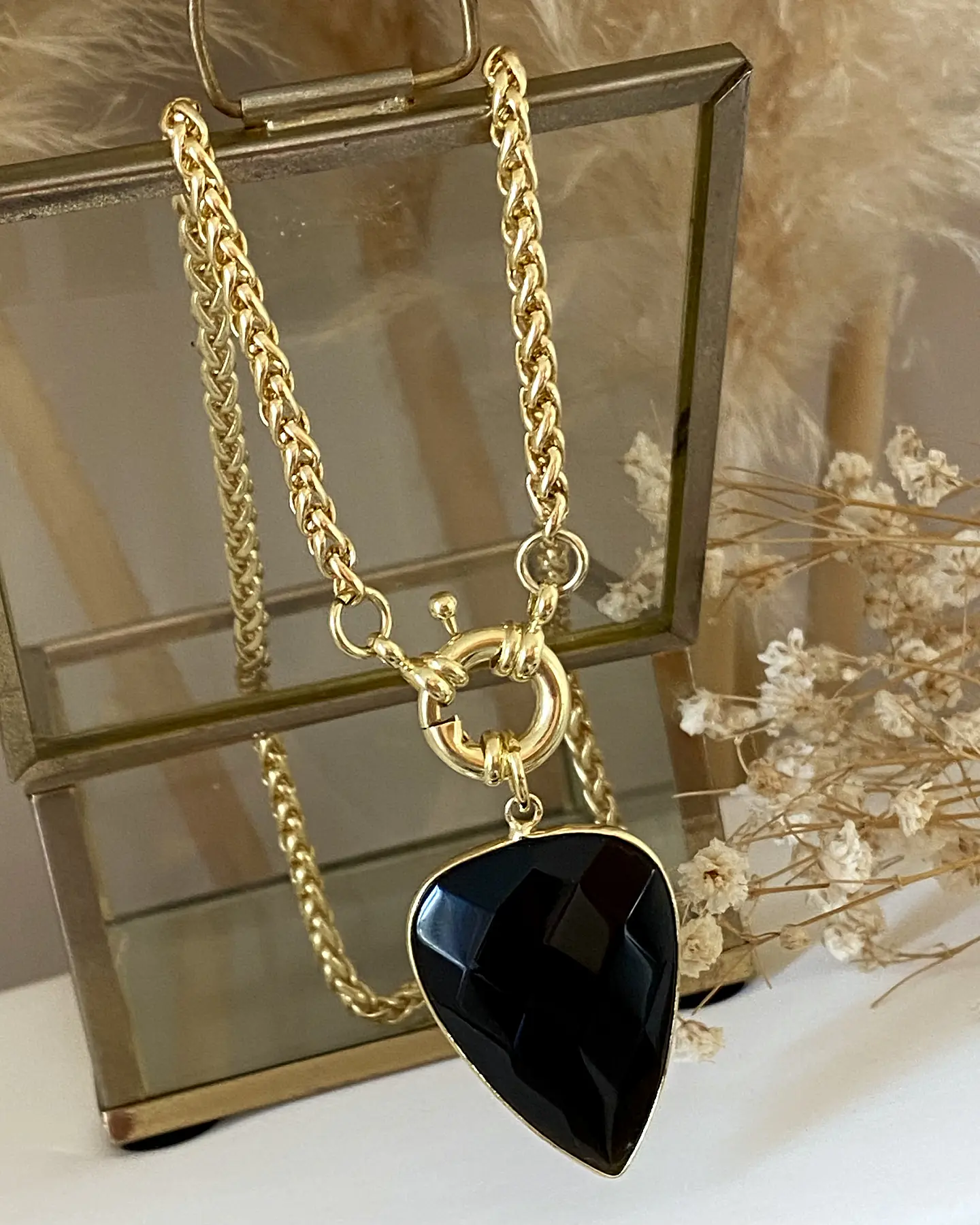 Collar Gota Onyx facetado gold 6