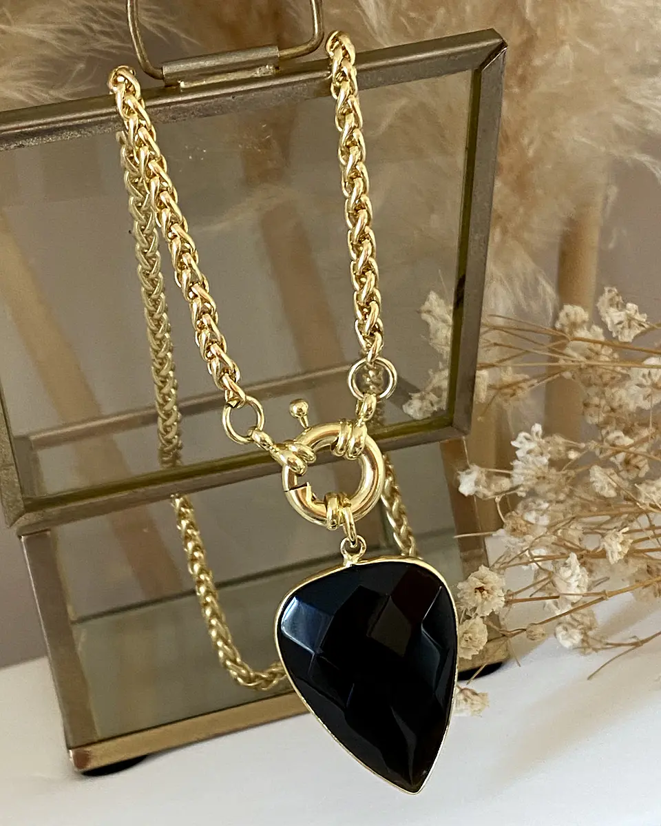 Collar Gota Onyx facetado gold 6