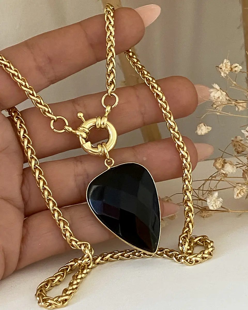 Collar Gota Onyx facetado gold 8
