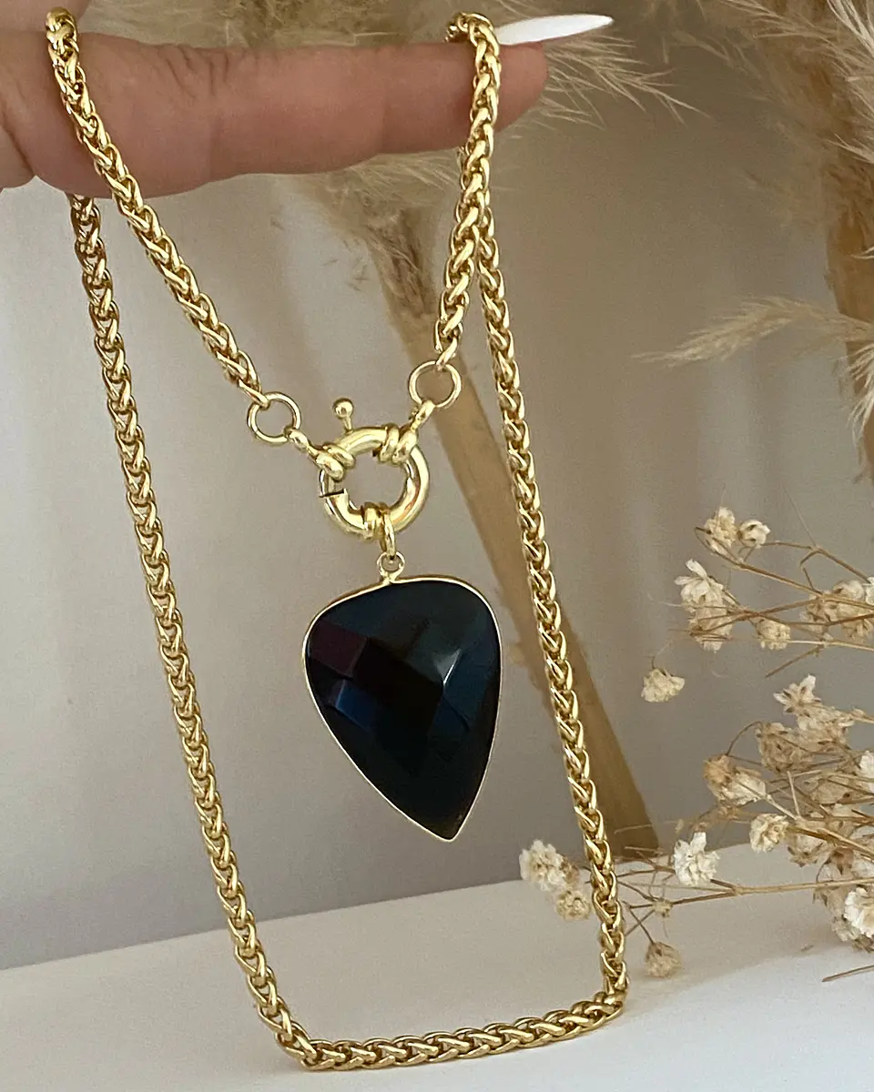 Collar Gota Onyx facetado gold 9