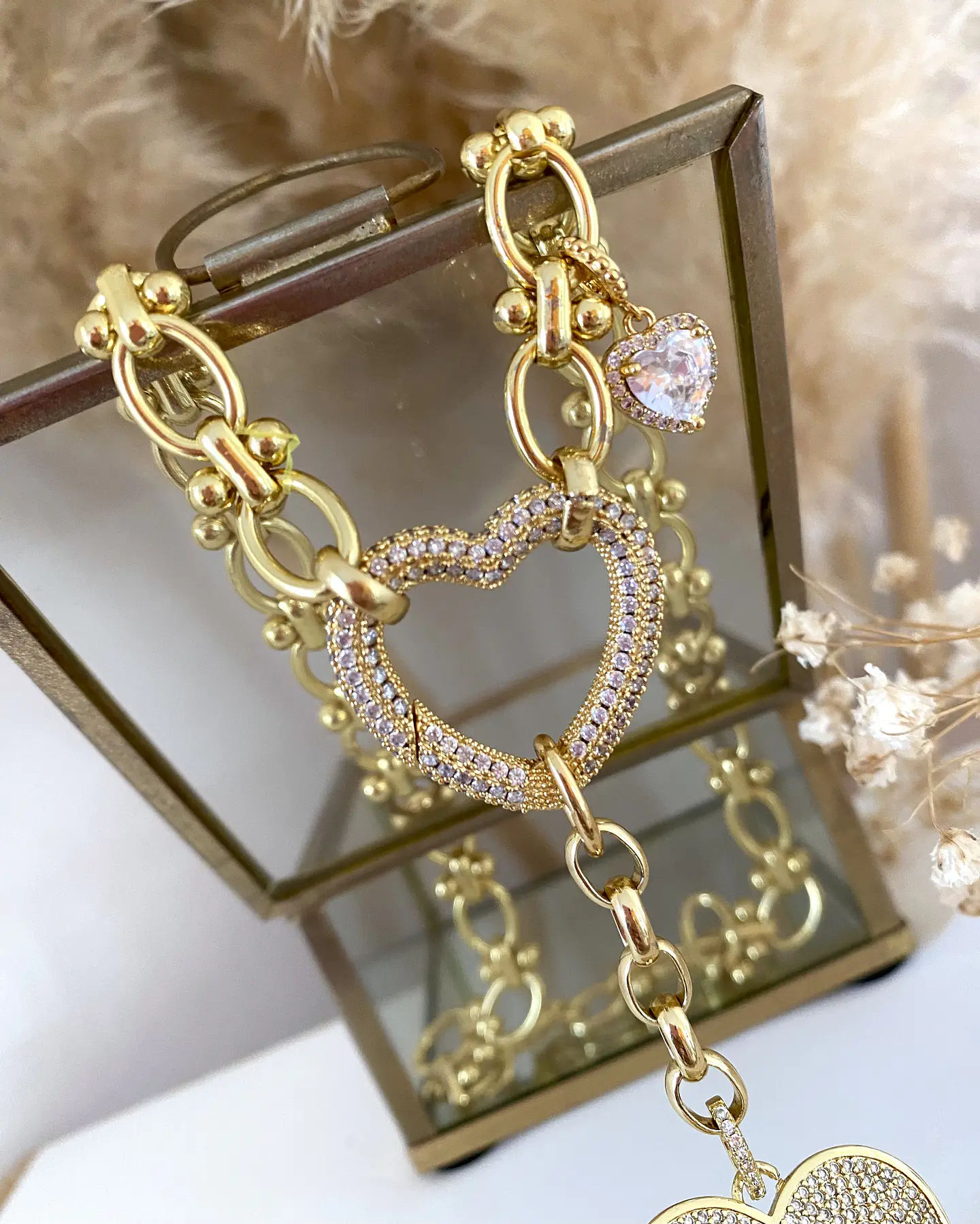 Collar Trío Corazones Circones Gold  4