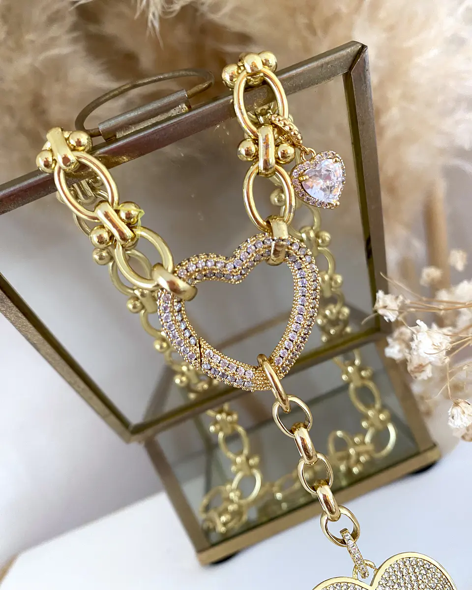 Collar Trío Corazones Circones Gold  4