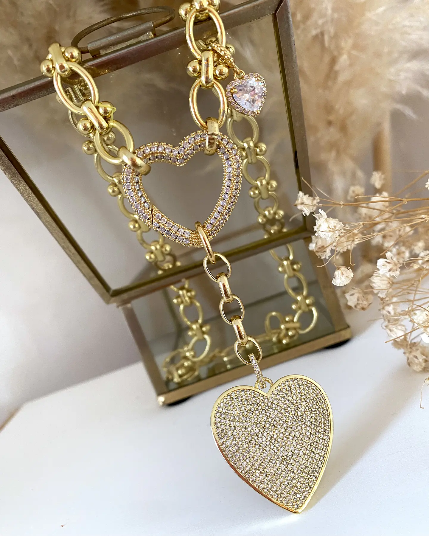 Collar Trío Corazones Circones Gold  5