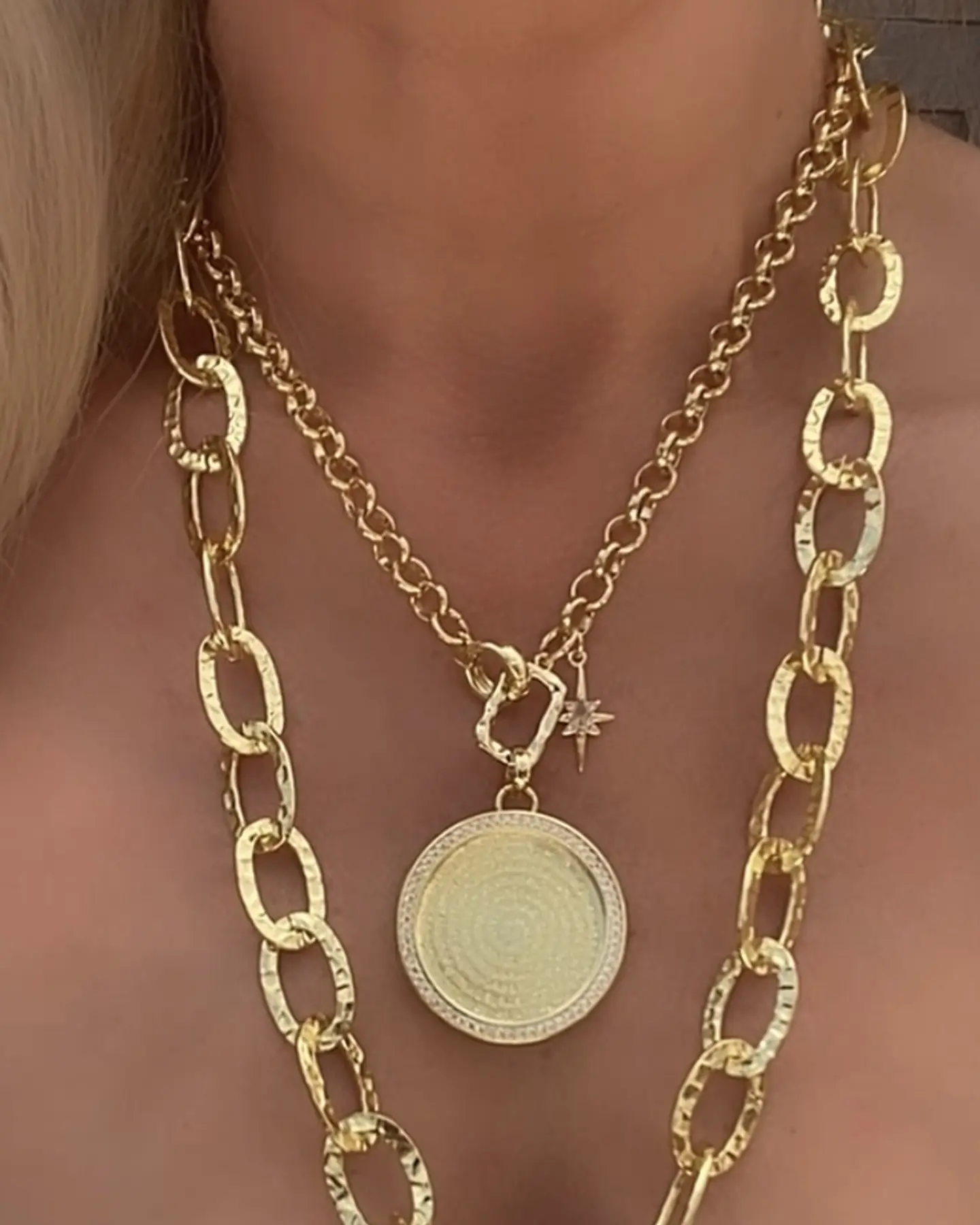 Collar Medallón Padre Nuestro Circones eslabones rolo gold 2