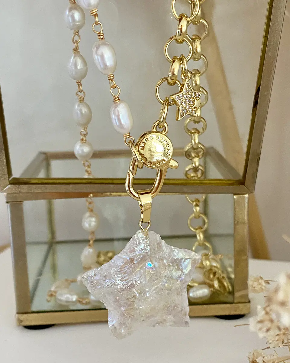 Collar XL Estrella Cuarzo Tornasol con  Perlas de río 6