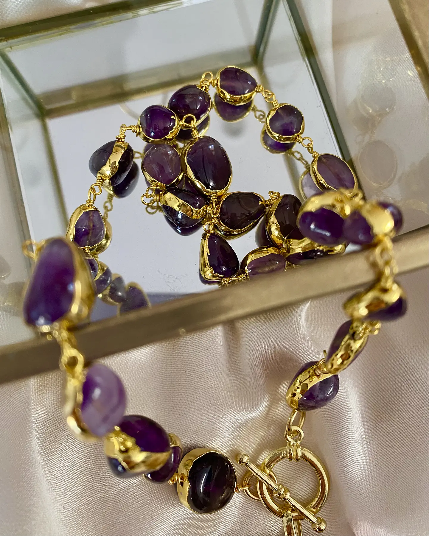 Collar Amatistas Pulidas Corazón Circones Gold 2