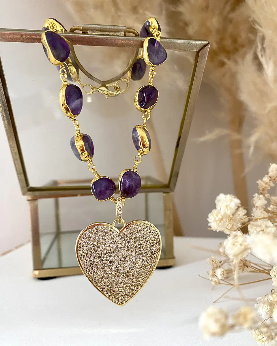 Pulsera Amatistas pulidas Corazón Circones Gold  3