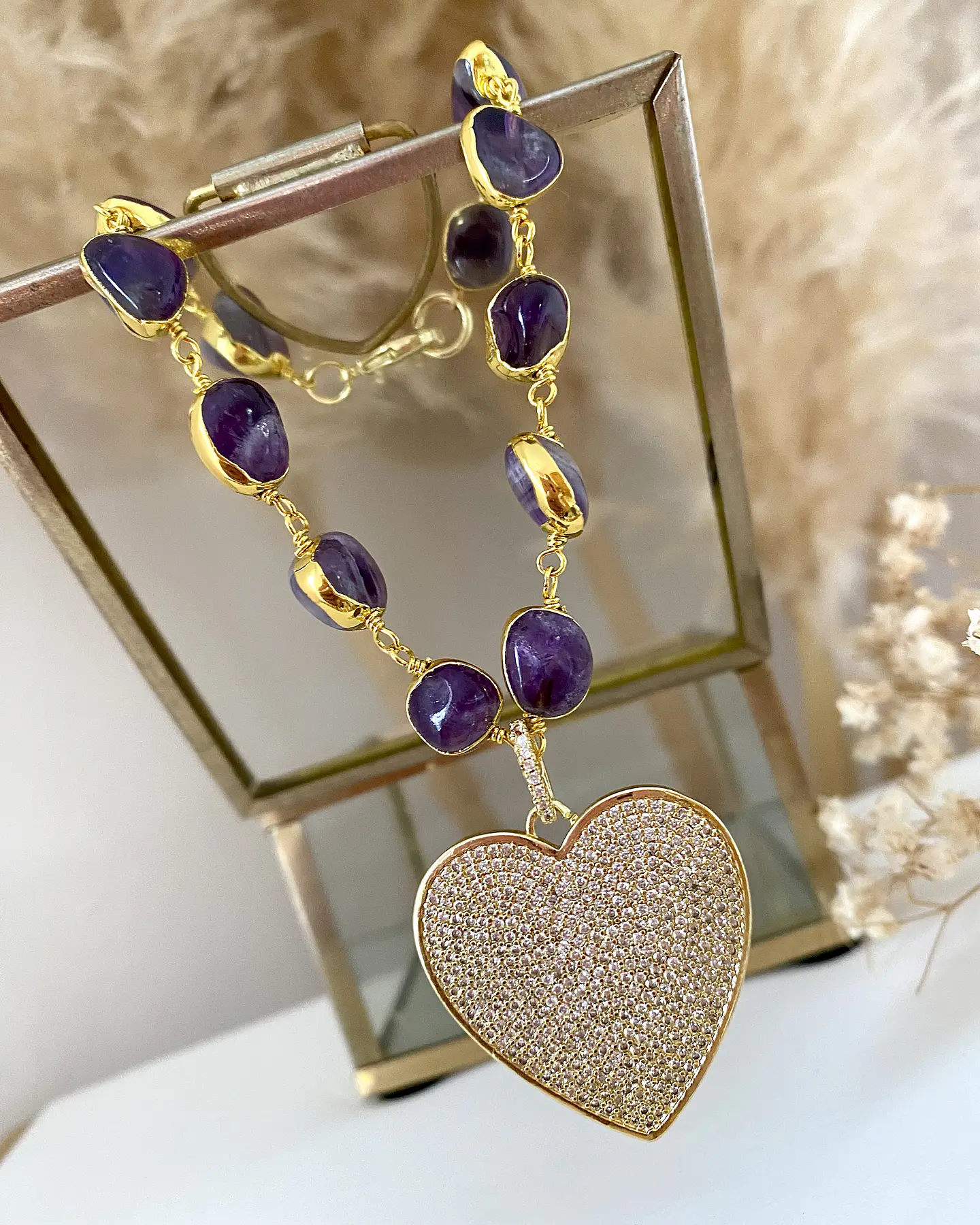 Pulsera Amatistas pulidas Corazón Circones Gold  1