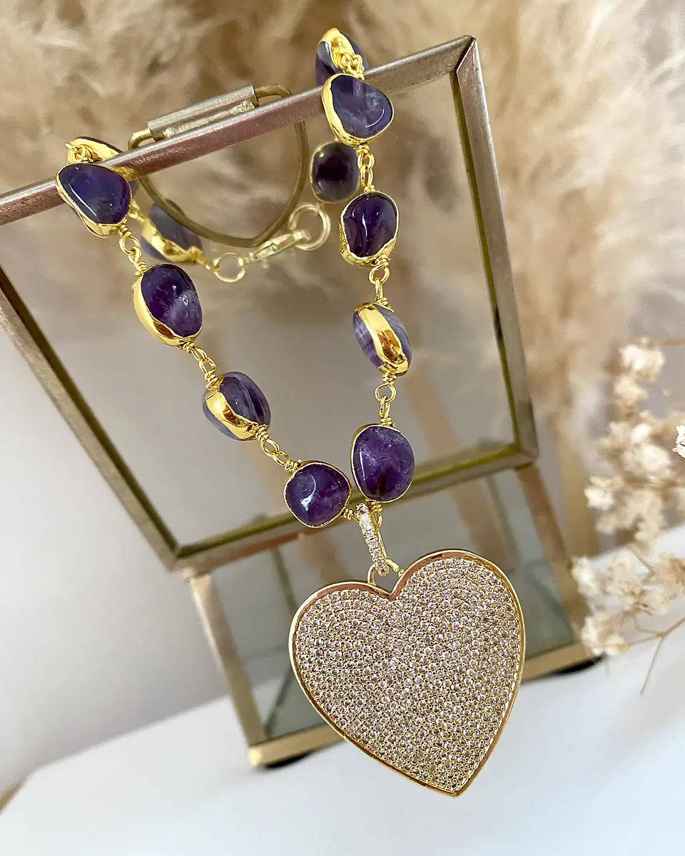 Pulsera Amatistas pulidas Corazón Circones Gold  1