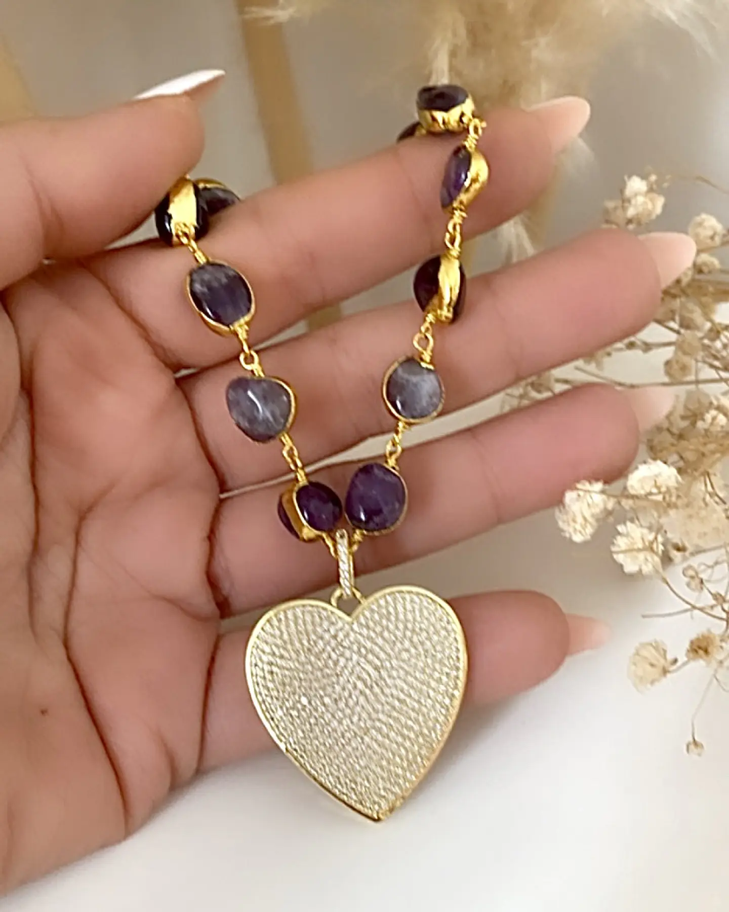 Pulsera Amatistas pulidas Corazón Circones Gold  4