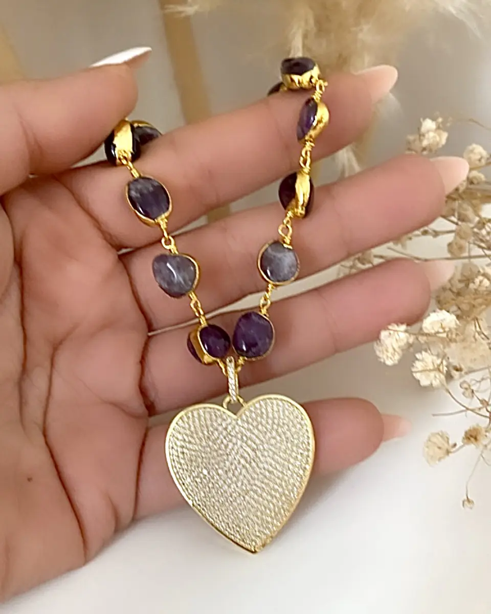 Pulsera Amatistas pulidas Corazón Circones Gold  4